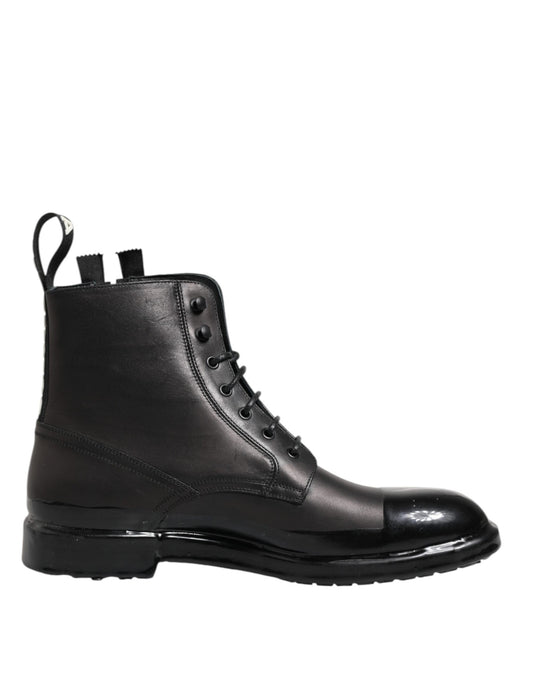 Dolce & Gabbana Braun Schwarz Lace Up Mid Calf Männer Stiefel Schuhe