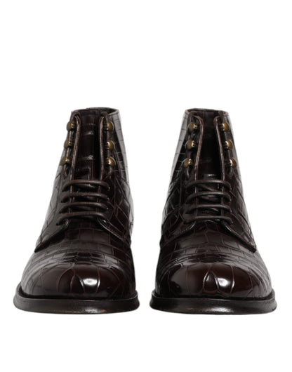 Dolce & Gabbana Dunkelbraune Leder Schnürstiefel Schuhe