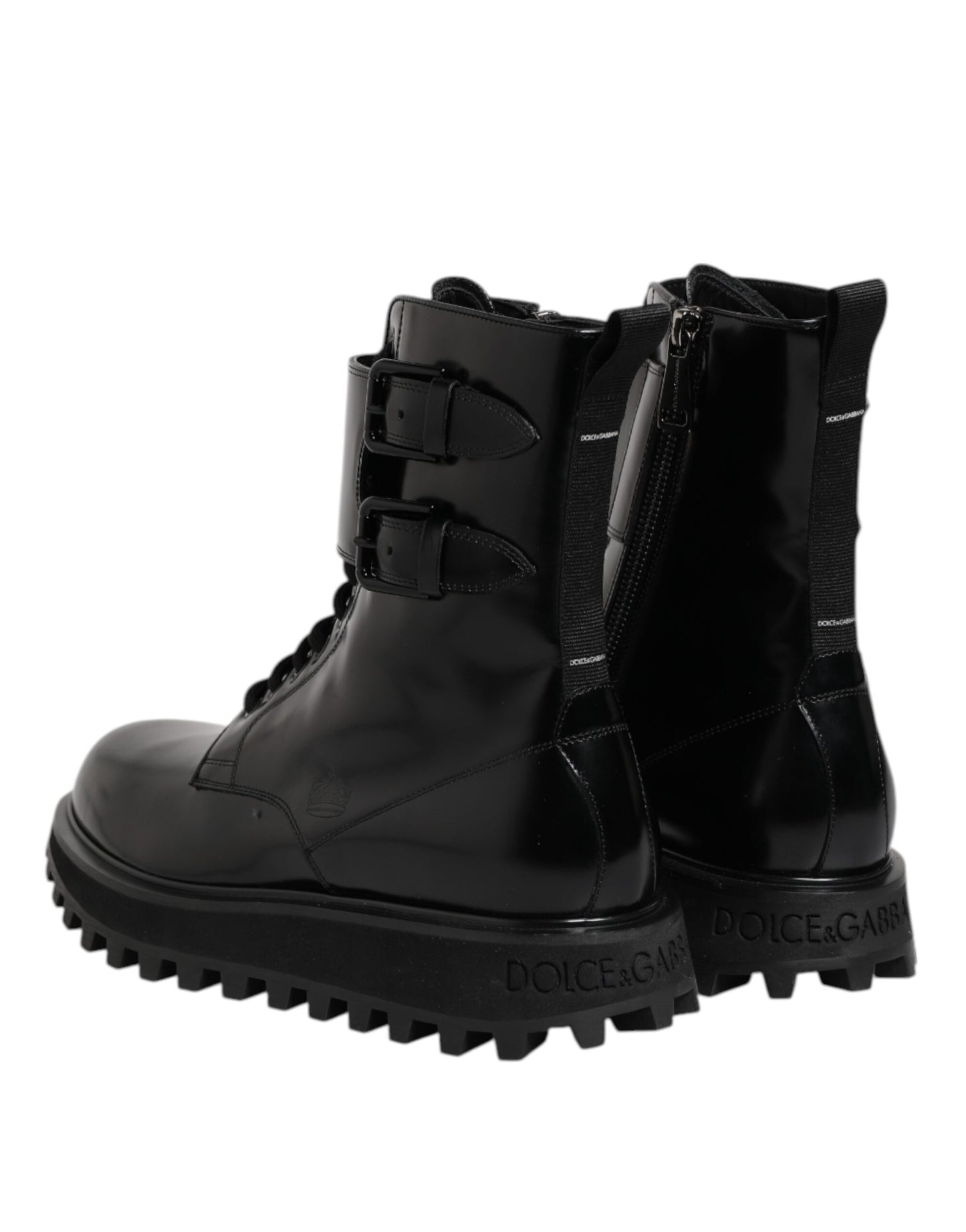 Dolce & Gabbana Schwarze Leder Schnürstiefel mit mittlerer Wade