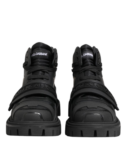 Dolce & Gabbana Schwarzes Leder Trekking Sneakers Stiefel Schuhe