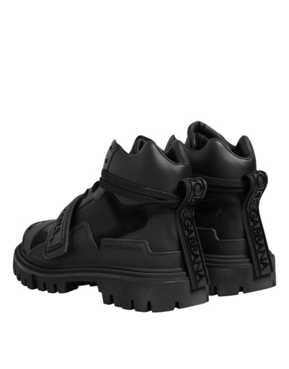Dolce & Gabbana Schwarzes Leder Trekking Sneakers Stiefel Schuhe