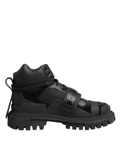 Dolce & Gabbana Schwarzes Leder Trekking Sneakers Stiefel Schuhe
