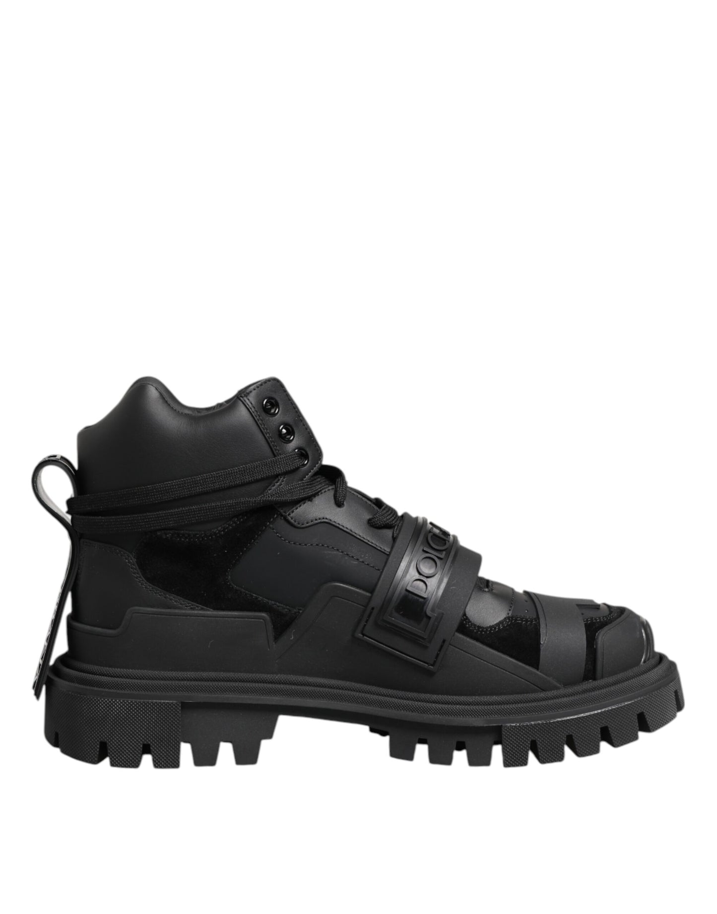 Dolce & Gabbana Schwarzes Leder Trekking Sneakers Stiefel Schuhe
