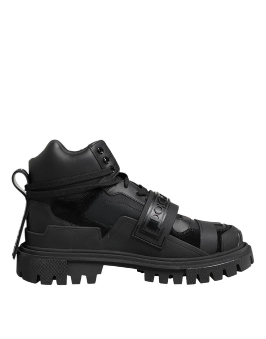 Dolce & Gabbana Schwarzes Leder Trekking Sneakers Stiefel Schuhe
