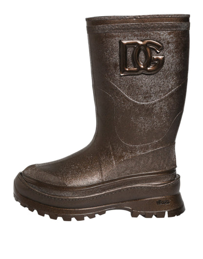 Dolce & Gabbana Metallic Braun Pull On Regen Stiefel Schuhe