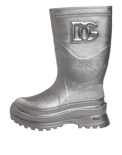 Dolce & Gabbana Metallic Silber Pull On Regen Stiefel Schuhe