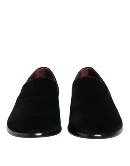 Dolce & Gabbana Schwarzer Samt Loafers Formal Männer Kleid Schuhe
