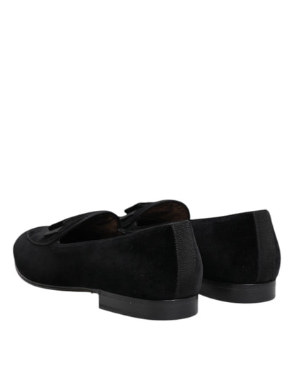 Dolce & Gabbana Schwarzer Samt Loafers Formal Männer Kleid Schuhe