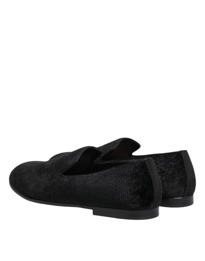 Dolce & Gabbana Schwarz Jacquard Loafers Formal Männer Kleid Schuhe