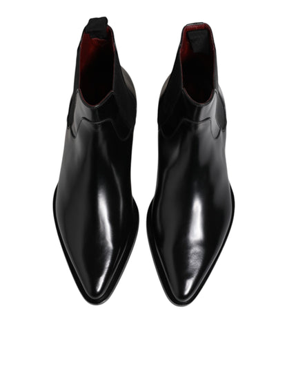 Dolce & Gabbana Schwarzes Leder MILLENIALS Mid Calf Stiefel Schuhe
