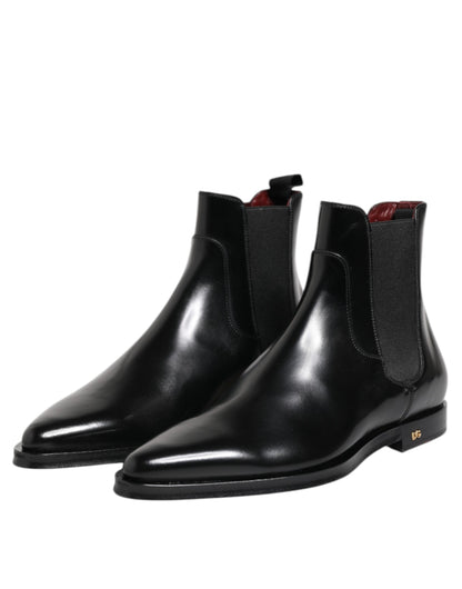 Dolce & Gabbana Schwarzes Leder MILLENIALS Mid Calf Stiefel Schuhe