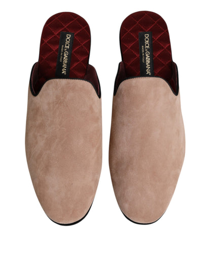 Dolce & Gabbana Beige Wildleder Rutschen Flache Slipper Schuhe
