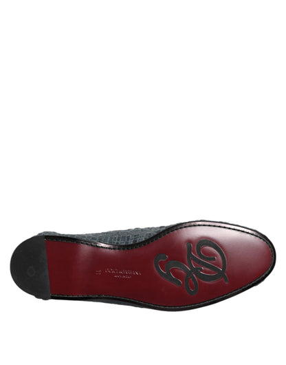 Dolce & Gabbana Blaue gewebte Raffia Slip On Loafers Schuhe