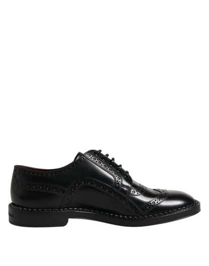 Dolce & Gabbana Schwarze Leder Schnürschuhe Männer Derby Formelle Schuhe
