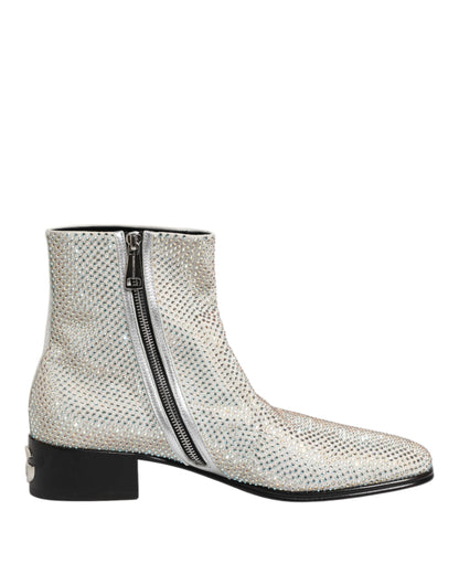 Dolce & Gabbana Weiße Strass DG Logo Heels Stiefeletten Schuhe