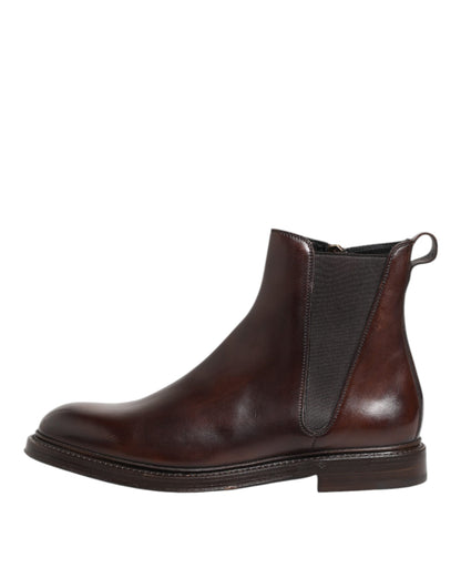 Dolce & Gabbana Braun Chelsea Leder Mid Calf Stiefel Schuhe