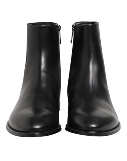 Dolce & Gabbana Schwarz Leder Mid Calf Männer Stiefel Schuhe