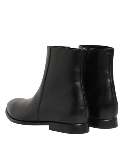 Dolce & Gabbana Schwarz Leder Mid Calf Männer Stiefel Schuhe