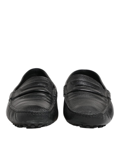 Dolce & Gabbana Schwarzes Leder Slip On Mokassin Loafer Schuhe