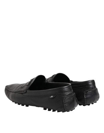 Dolce & Gabbana Schwarzes Leder Slip On Mokassin Loafer Schuhe