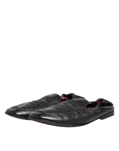 Dolce & Gabbana Schwarzes Leder Slip On Männer flache Loafers Schuhe