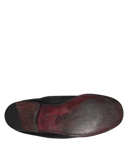 Dolce & Gabbana Schwarzes Leder Slip On Männer flache Loafers Schuhe