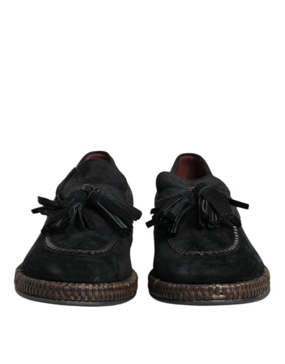 Dolce & Gabbana Schwarz Wildleder Quaste verschönert Loafers Schuhe