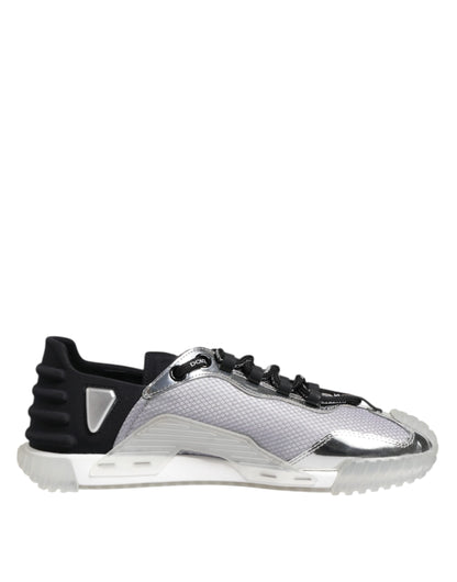 Dolce & Gabbana Silber Schwarz Nylon NS1 Low Top Männer Turnschuhe Schuhe