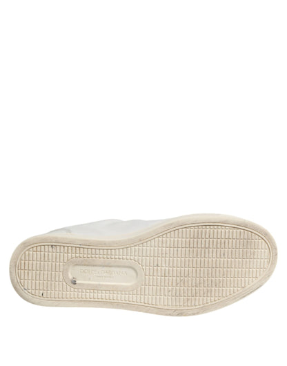 Dolce & Gabbana Weiß Silber Sacred Heart Männer Turnschuhe Schuhe