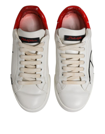 Dolce & Gabbana Weiß Rot Leder Logo Low Top Sneakers Schuhe
