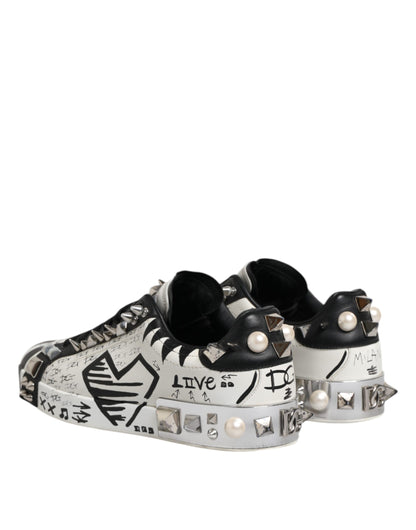 Dolce & Gabbana Schwarz Weiß Nieten Low Top Sneakers Schuhe