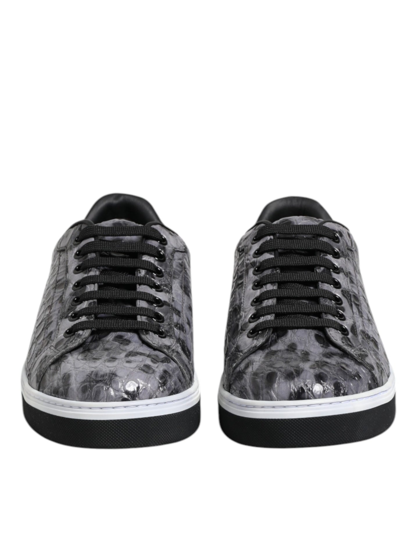 Dolce & Gabbana Graue Leder Leopard Low Top Sneakers Schuhe
