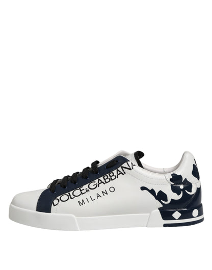 Dolce & Gabbana Weiß Blau Crown Niedrige Top Turnschuhe Schuhe