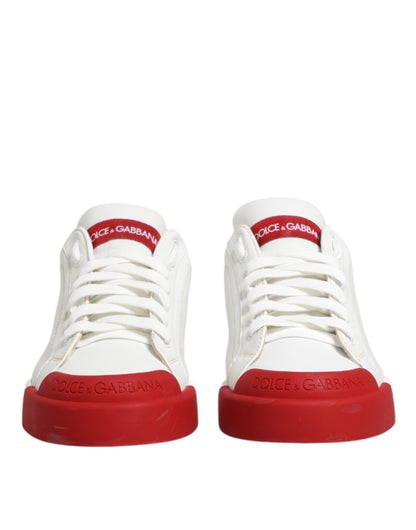 Dolce & Gabbana Weiß Rot Leder Lace Up Turnschuhe Schuhe