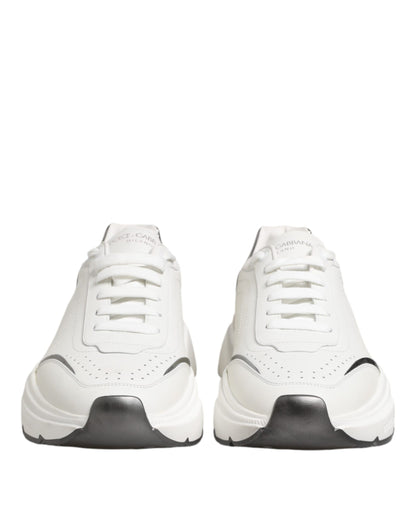 Dolce & Gabbana Weiß Silber DAYMASTER Leder Turnschuhe Schuhe