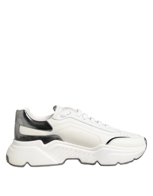 Dolce & Gabbana Weiß Silber DAYMASTER Leder Turnschuhe Schuhe