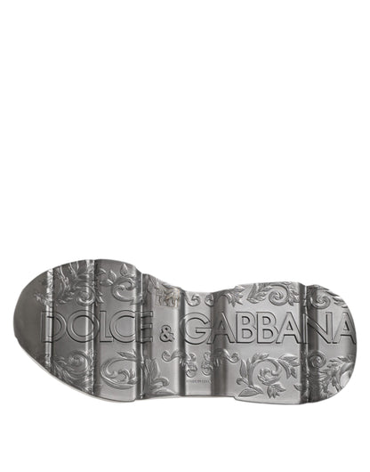Dolce & Gabbana Weiß Silber DAYMASTER Leder Turnschuhe Schuhe