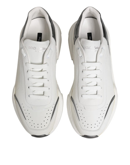 Dolce & Gabbana Weiß Silber DAYMASTER Leder Turnschuhe Schuhe
