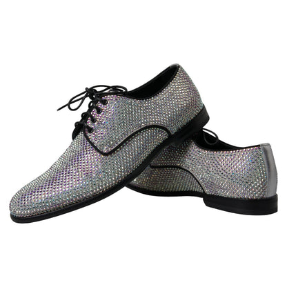 Dolce & Gabbana Silberne Leder Strass Derby Schuhe