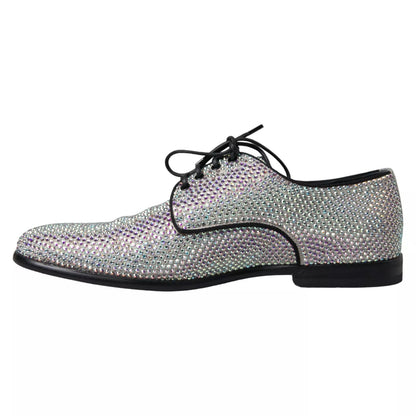 Dolce & Gabbana Silberne Leder Strass Derby Schuhe