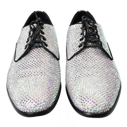Dolce & Gabbana Silberne Leder Strass Derby Schuhe