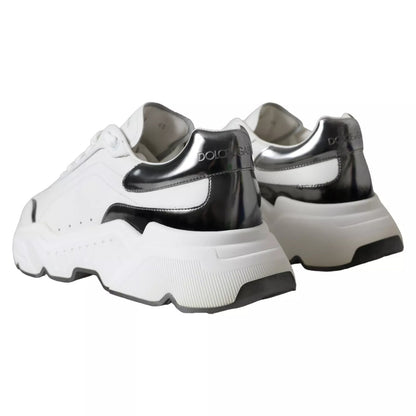 Dolce & Gabbana Weiß Silber Leder Sport DAYMASTER Turnschuhe