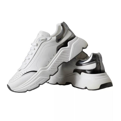 Dolce & Gabbana Weiß Silber Leder Sport DAYMASTER Turnschuhe
