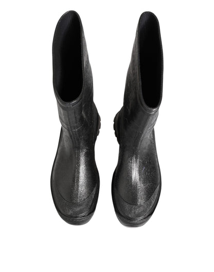 Dolce & Gabbana Metallic Schwarz Pull On Regen Stiefel Schuhe