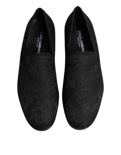 Dolce & Gabbana Schwarz Floral Brokat Loafers Männer Kleid Schuhe