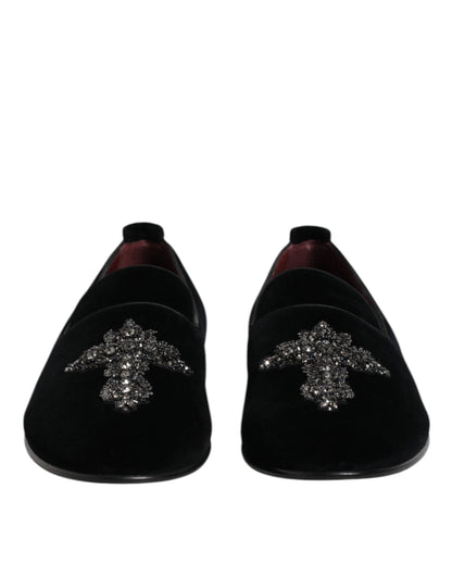 Dolce & Gabbana Schwarz Wildleder Kreuz Slip On Loafers Kleid Schuhe