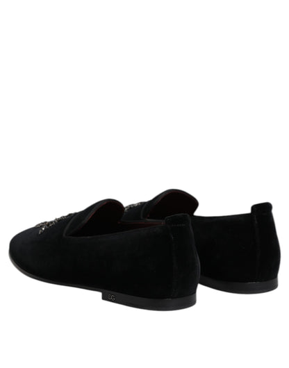 Dolce & Gabbana Schwarz Wildleder Kreuz Slip On Loafers Kleid Schuhe