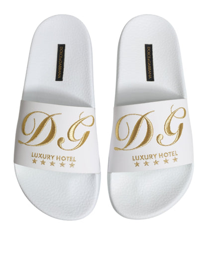 Dolce & Gabbana Weiße Leder Pantoletten Sandalen Beachwear Schuhe