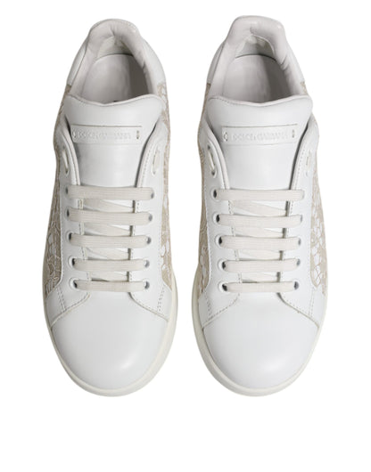 Dolce & Gabbana Weiße Spitze Leder Low Top Sneaker Schuhe