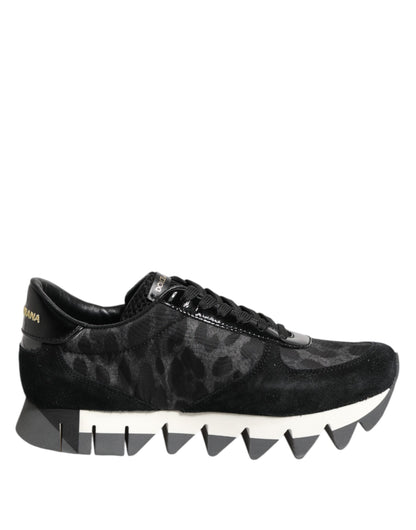 Dolce & Gabbana Schwarz Grau Leopard Low Top Turnschuhe Schuhe